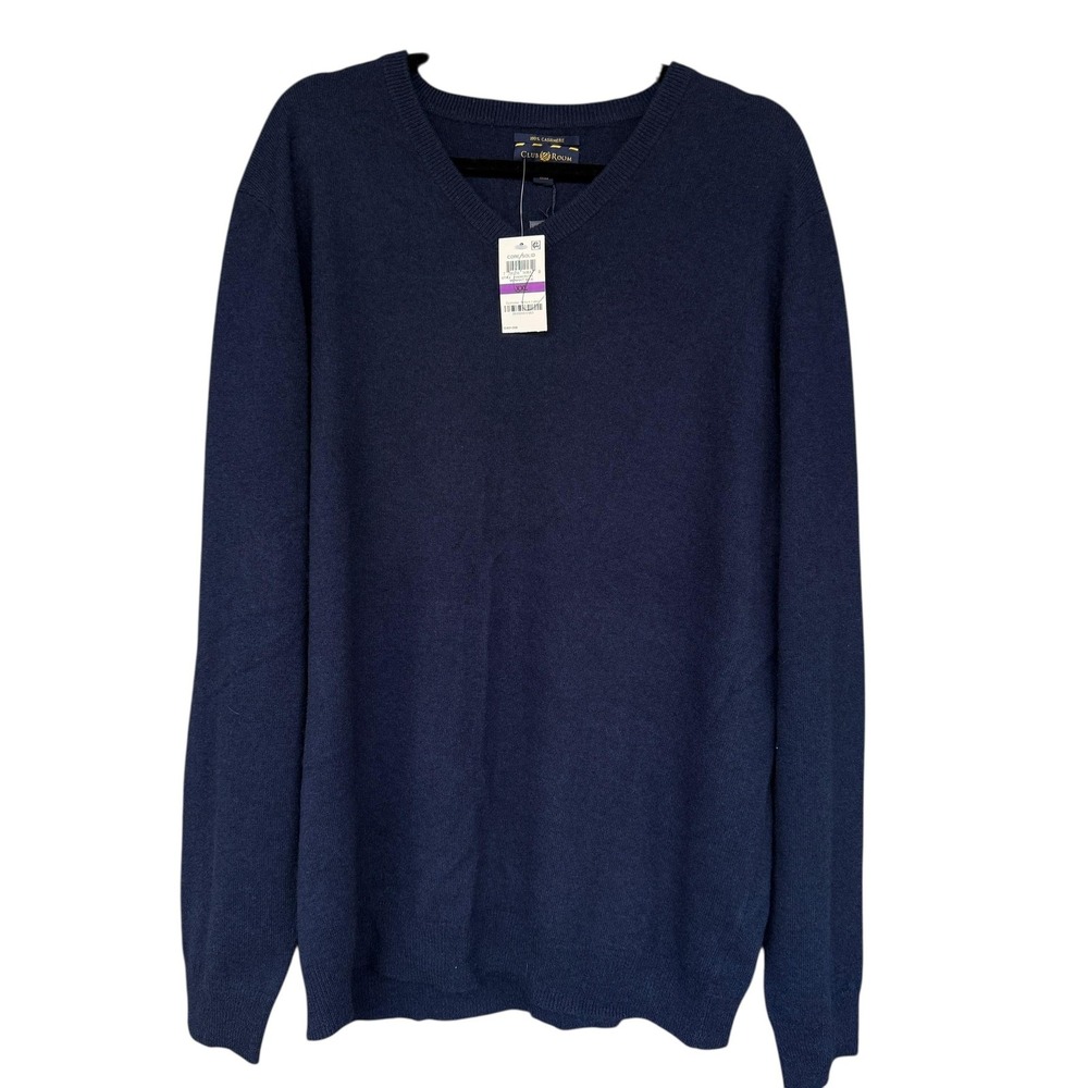 Club Room Sweater Mens 2XL Blue 100% Cashmere V Neck Pullover Knit Lightweight